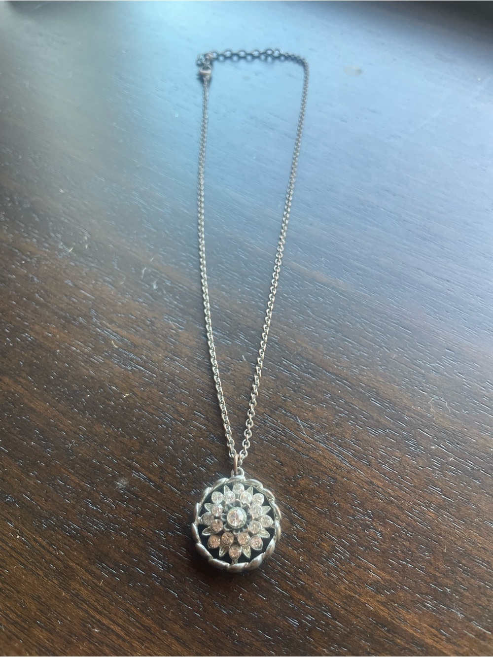 Silver Pendant Necklace with Sparkling Floral Cubic Zirconia